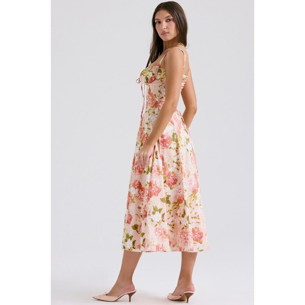 House of CB Carmen Pink Peony Print Cotton Bustier Midi Sundress Size XS - Picture 3 of 10